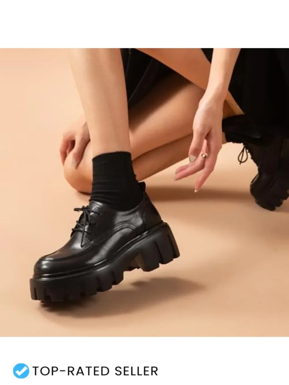 Women's Platform Oxfords Leather Chunky Lug Sole Dress Shoes Comfortable Lace-Up